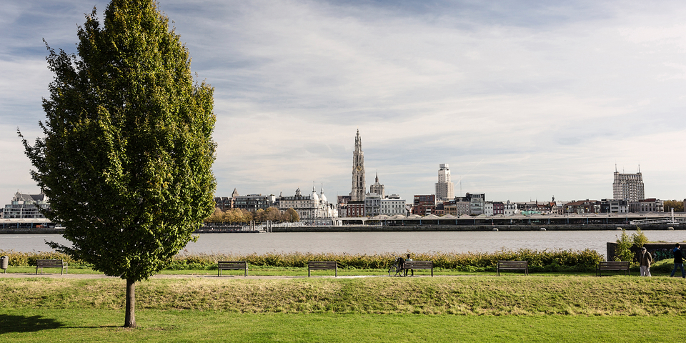 Skyline van Antwerpen vanop Linkeroever